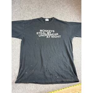 Vintage 90s Monkeys Steal My Underwear At Night Graphic T Shirt Mens XL Black